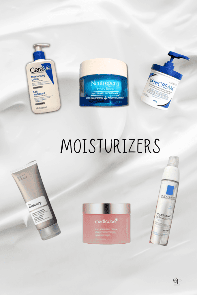 Curated selection of popular moisturizers displayed on a white background, featuring drugstore and dermatologist‑recommended skincare products.
