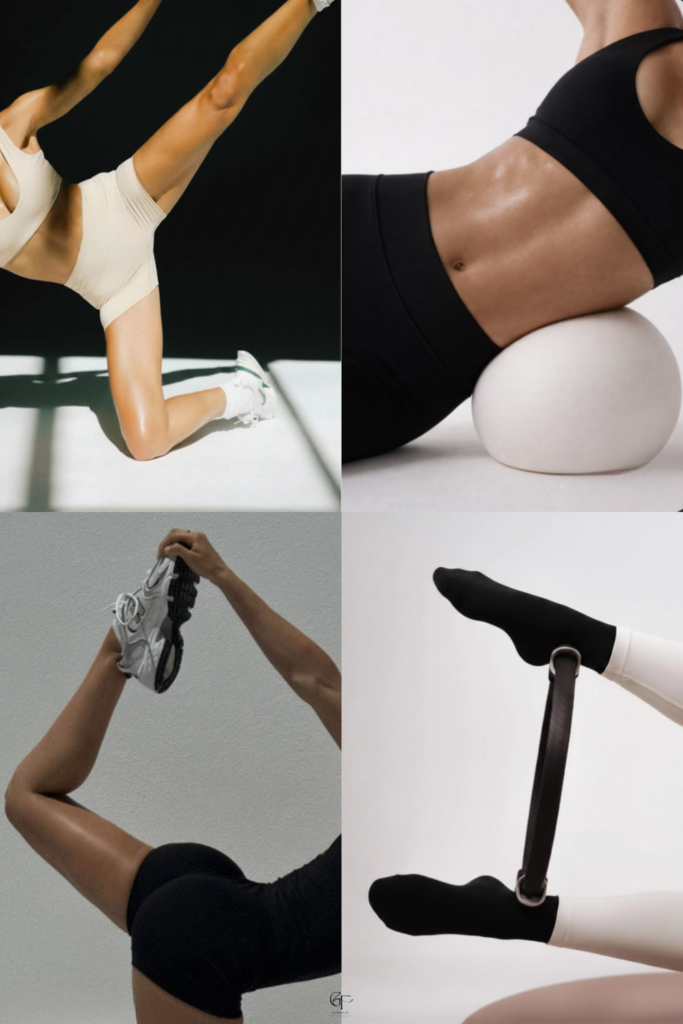 Collage of simple morning movement exercises, including stretching, leg lifts, and core activation, illustrating how a few minutes of gentle movement can energize the body after waking.