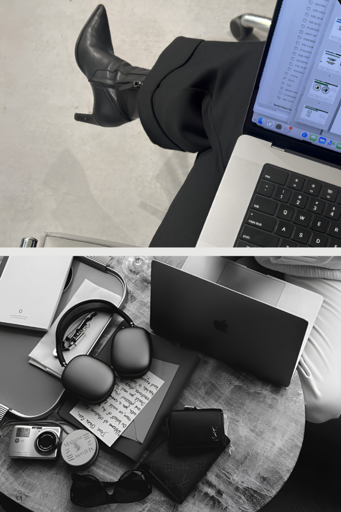 Soft productivity workspace flat lay with laptop and desk essentials